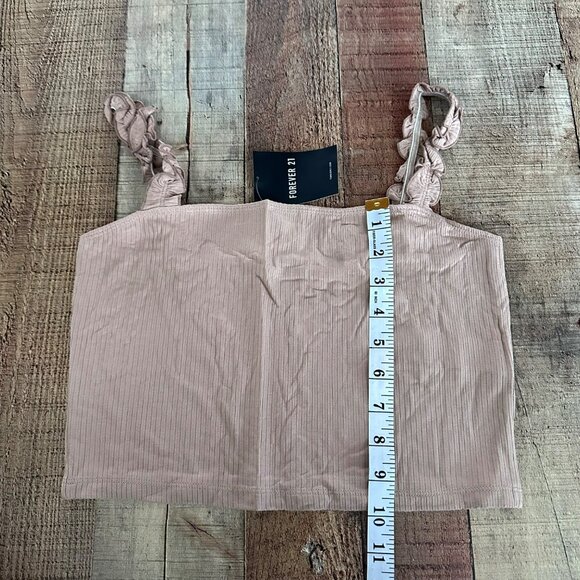 Forever 21 knit crop top tank top with ruffle sleeves in taupe tan medium NWT - Picture 7 of 7